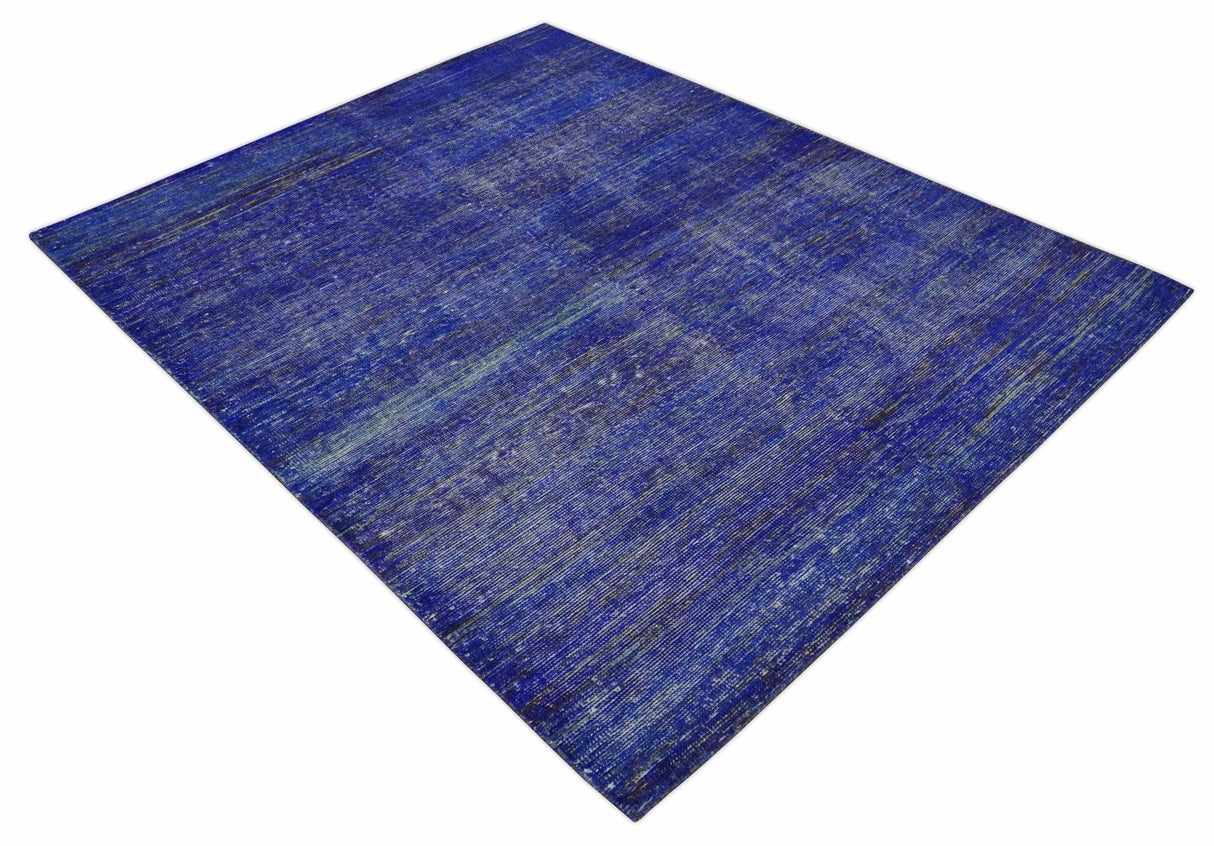 Blue and Charcoal Modern Abstract Hand knotted 8x10 Art Silk Area Rug-Area Rug-Parc Decor