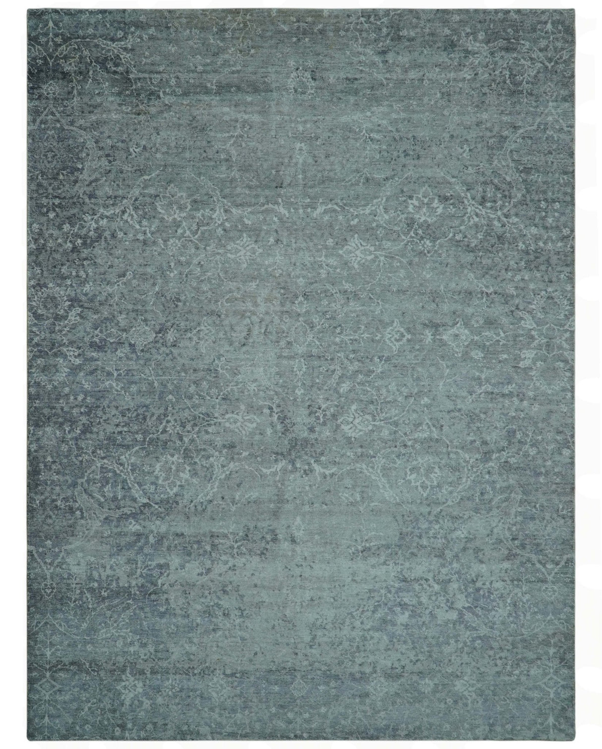 Blue And charcoal Transitional Design Hand Knotted 8.8x11.6 Wool Area Rug