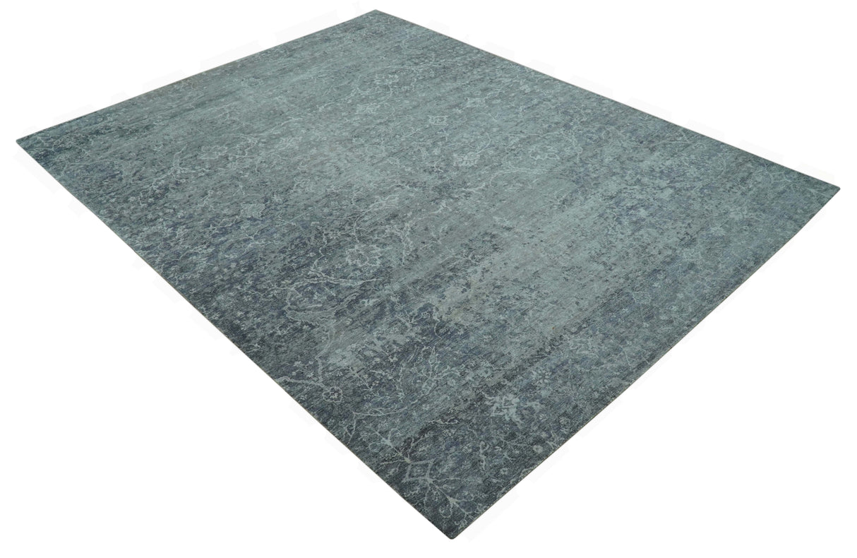 Blue And charcoal Transitional Design Hand Knotted 8.8x11.6 Wool Area Rug