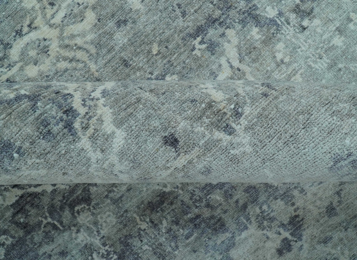Blue And charcoal Transitional Design Hand Knotted 8.8x11.6 Wool Area Rug