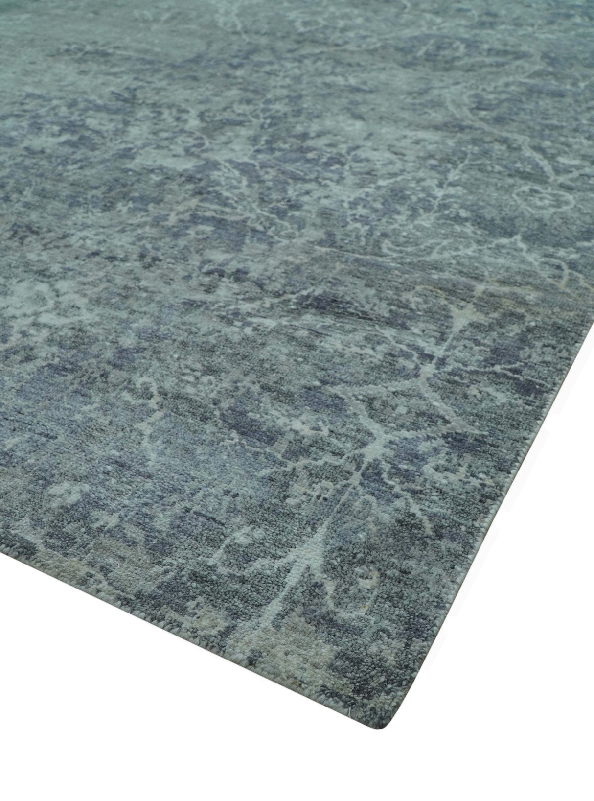 Blue And charcoal Transitional Design Hand Knotted 8.8x11.6 Wool Area Rug