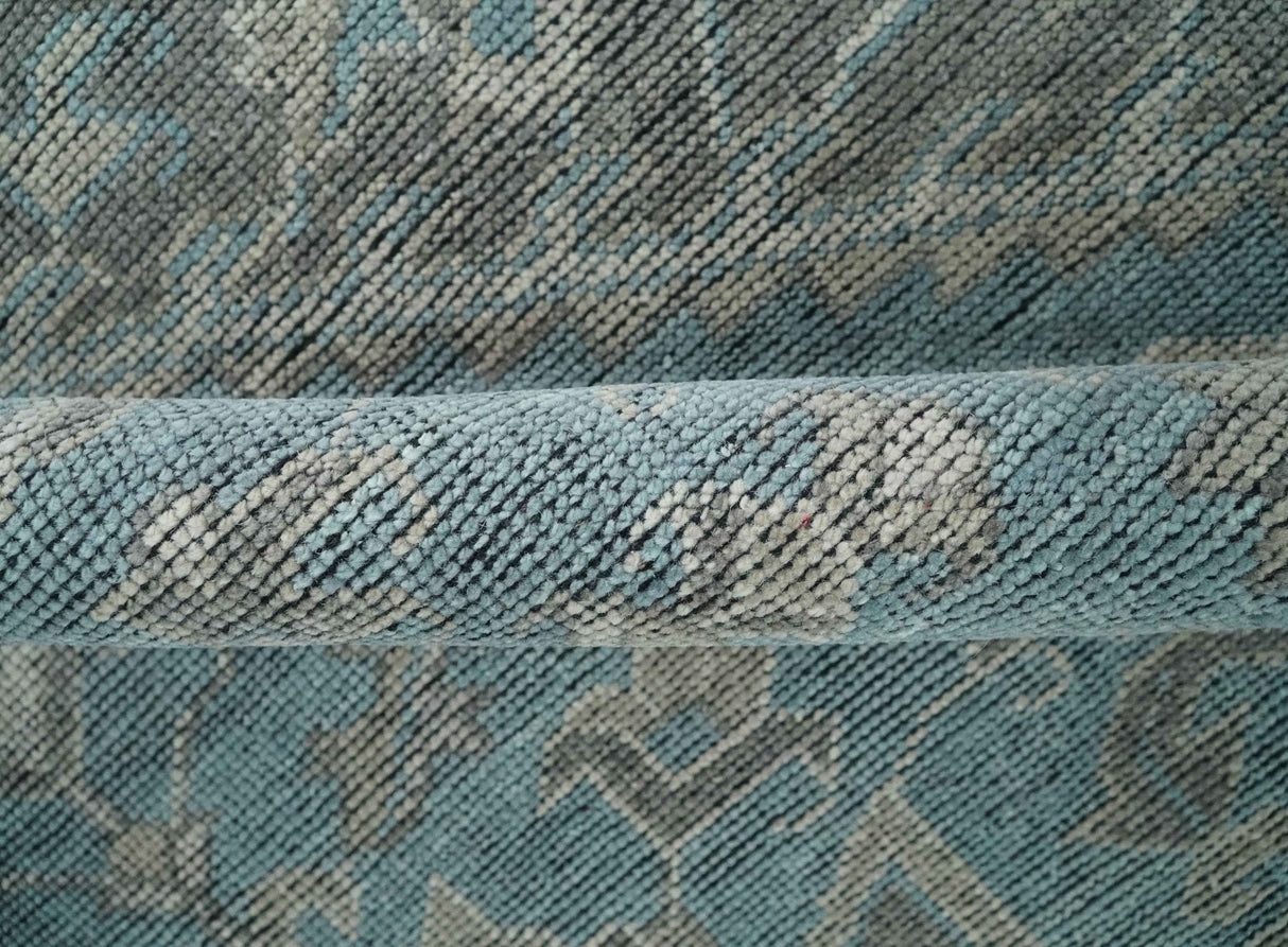Blue and Gray Antique Finish Distressed Hand Knotted Traditional wool Area Rug