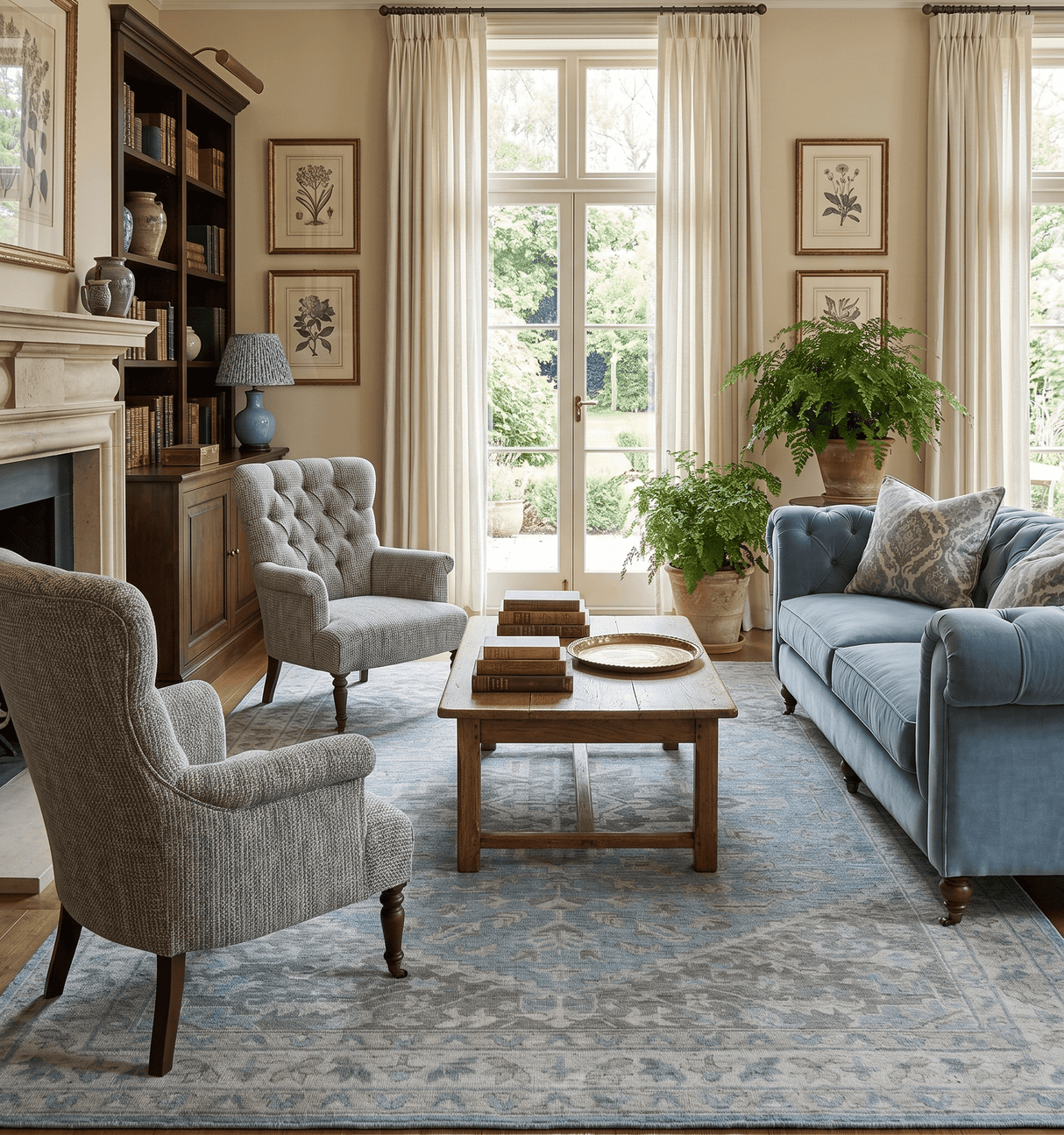 Blue and Gray Antique Finish Distressed Hand Knotted Traditional wool Area Rug