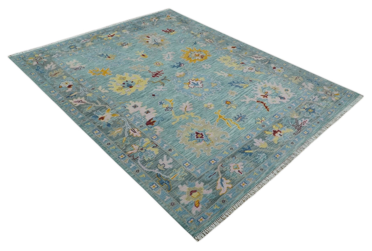 Blue and Gray Vibrant colorful Hand knotted Oushak Wool Area Rug