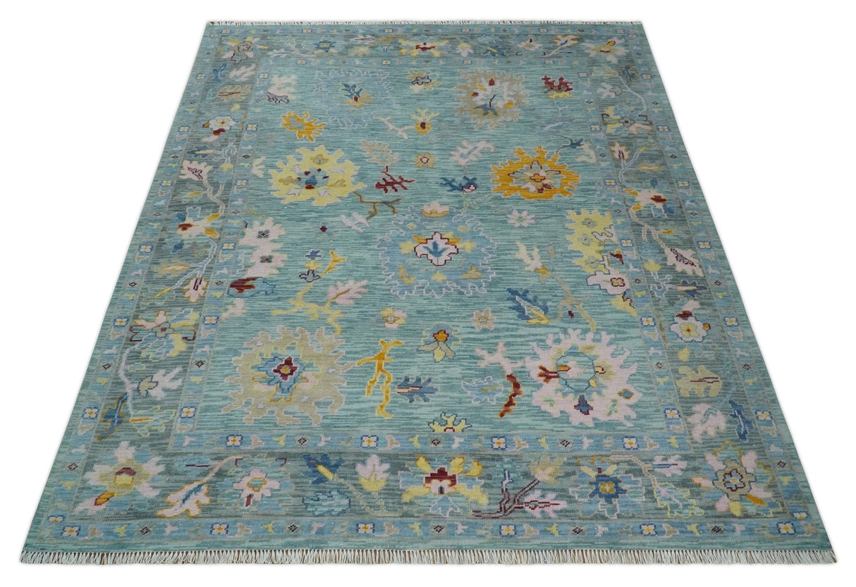 Blue and Gray Vibrant colorful Hand knotted Oushak Wool Area Rug