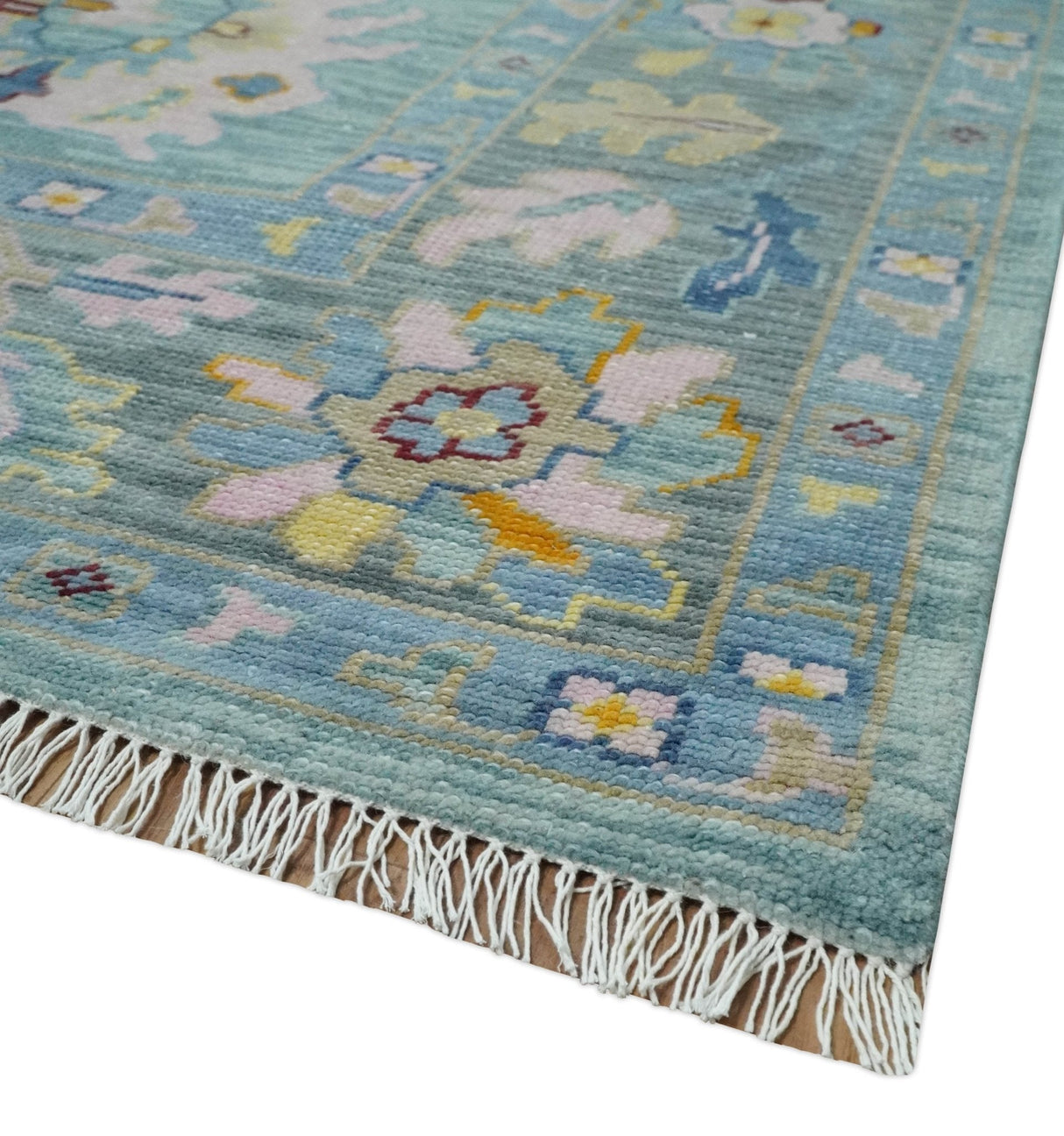 Blue and Gray Vibrant colorful Hand knotted Oushak Wool Area Rug