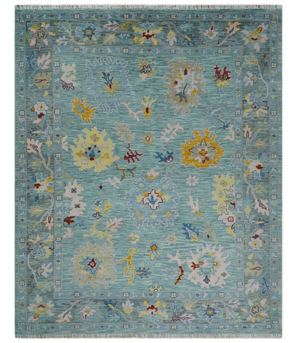 Blue and Gray Vibrant colorful Hand knotted Oushak Wool Area Rug