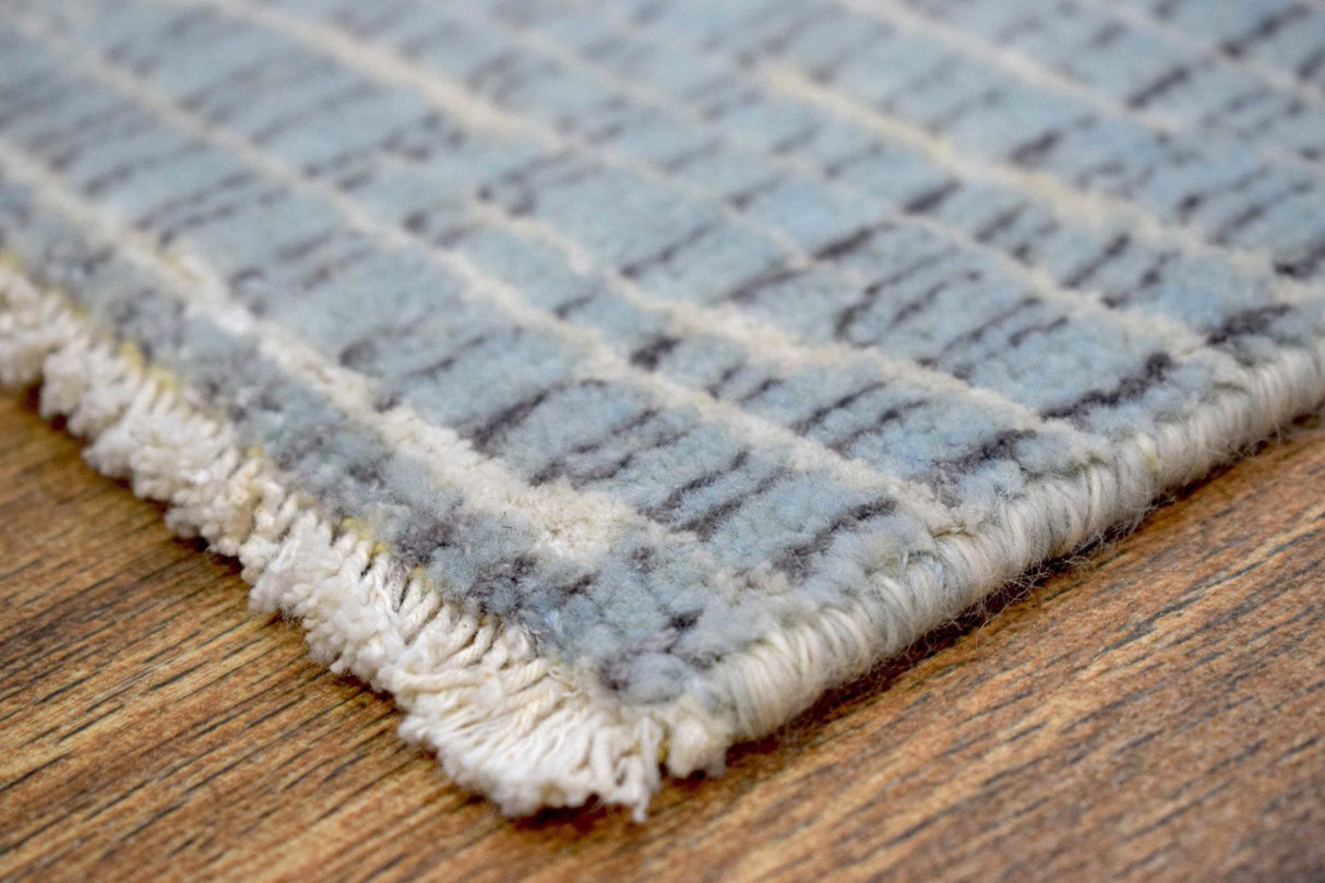 Blue and Ivory Modern Pattern Hand Knotted Wool 2x3 Area Rug