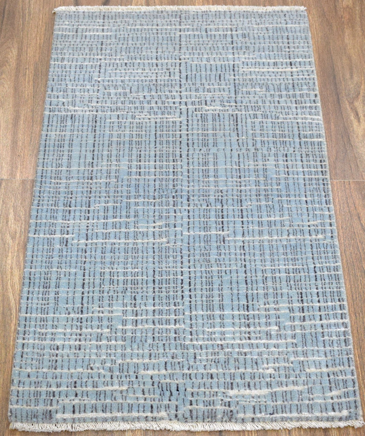 Blue and Ivory Modern Pattern Hand Knotted Wool 2x3 Area Rug