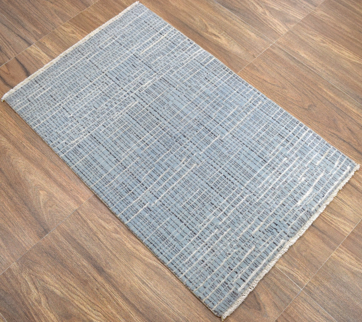 Blue and Ivory Modern Pattern Hand Knotted Wool 2x3 Area Rug