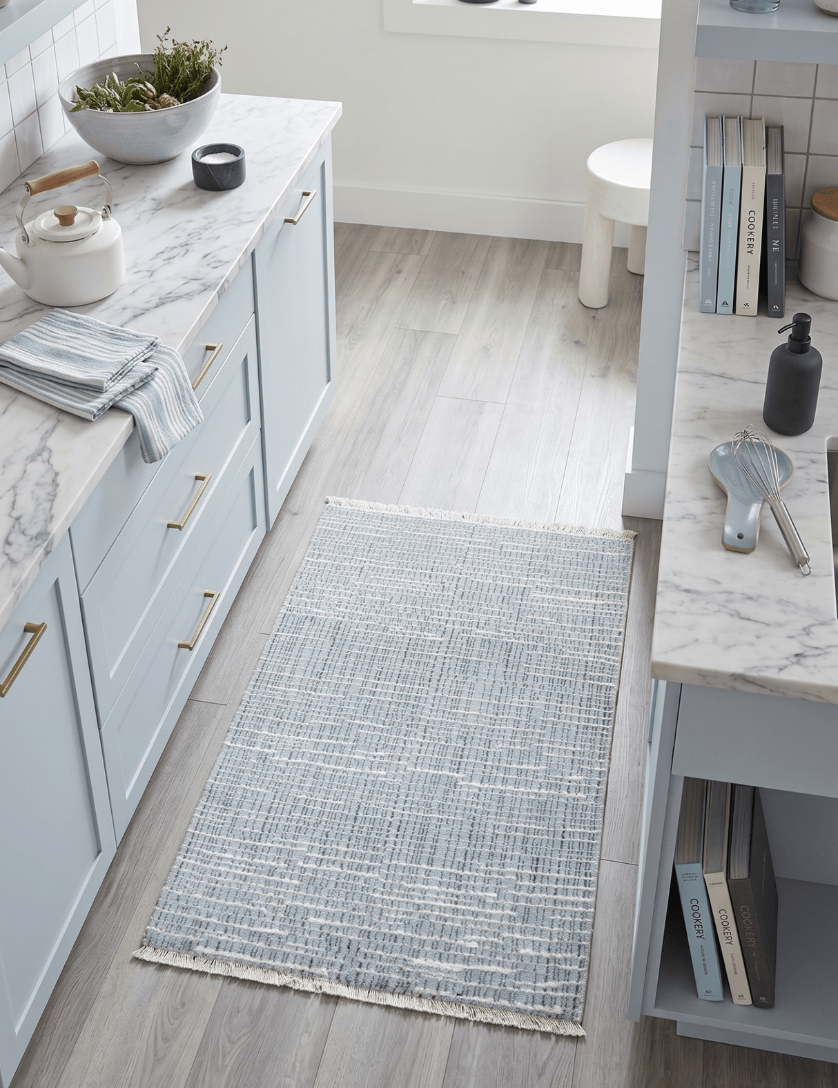Blue and Ivory Modern Pattern Hand Knotted Wool 2x3 Area Rug