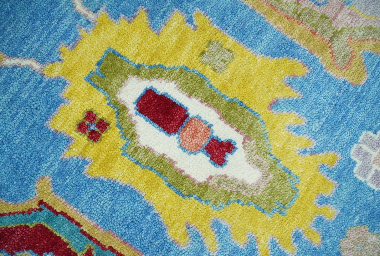 Blue and Ivory Traditional Oushak Hand Knotted Wool Area Rug