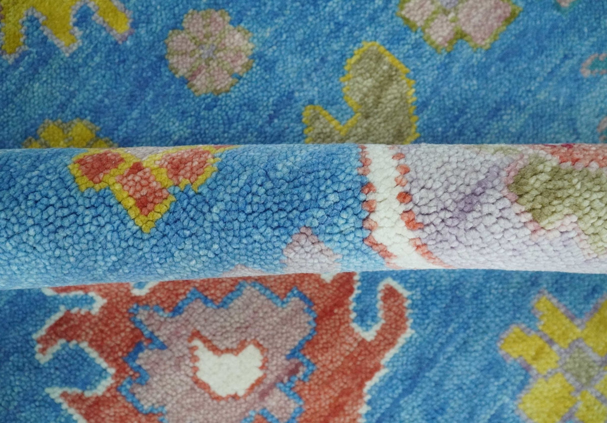 Blue and Ivory Traditional Oushak Hand Knotted Wool Area Rug