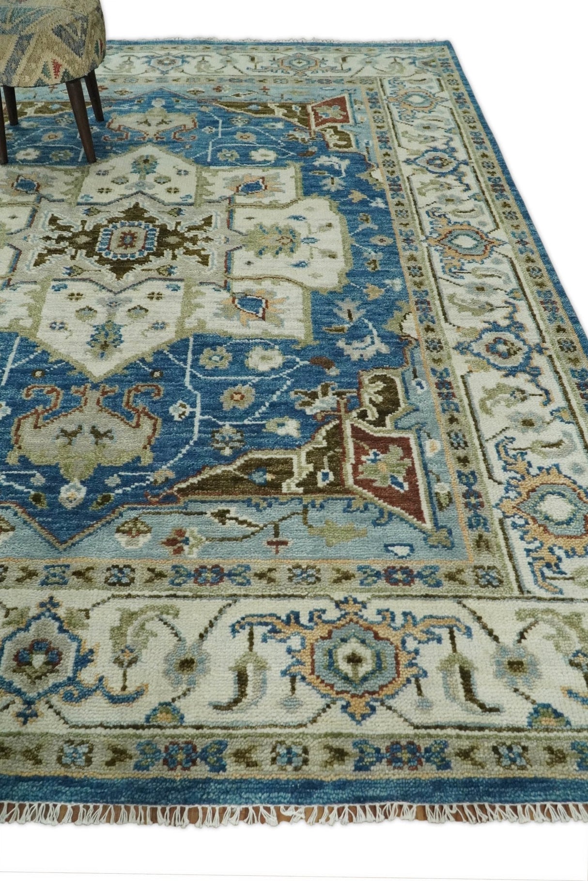 Blue and Ivory Traditional Persian Design Hand knotted Wool Area Rug