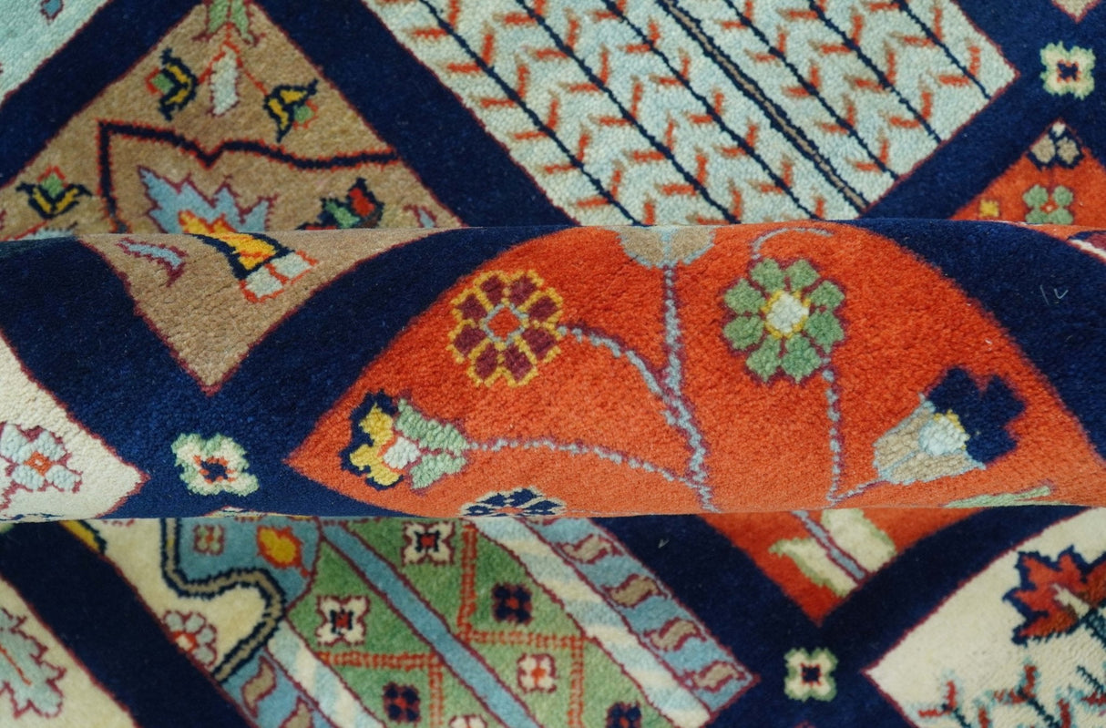 Blue And Orange Traditional Floral Design 8x11 Hand Knotted wool Area Rug