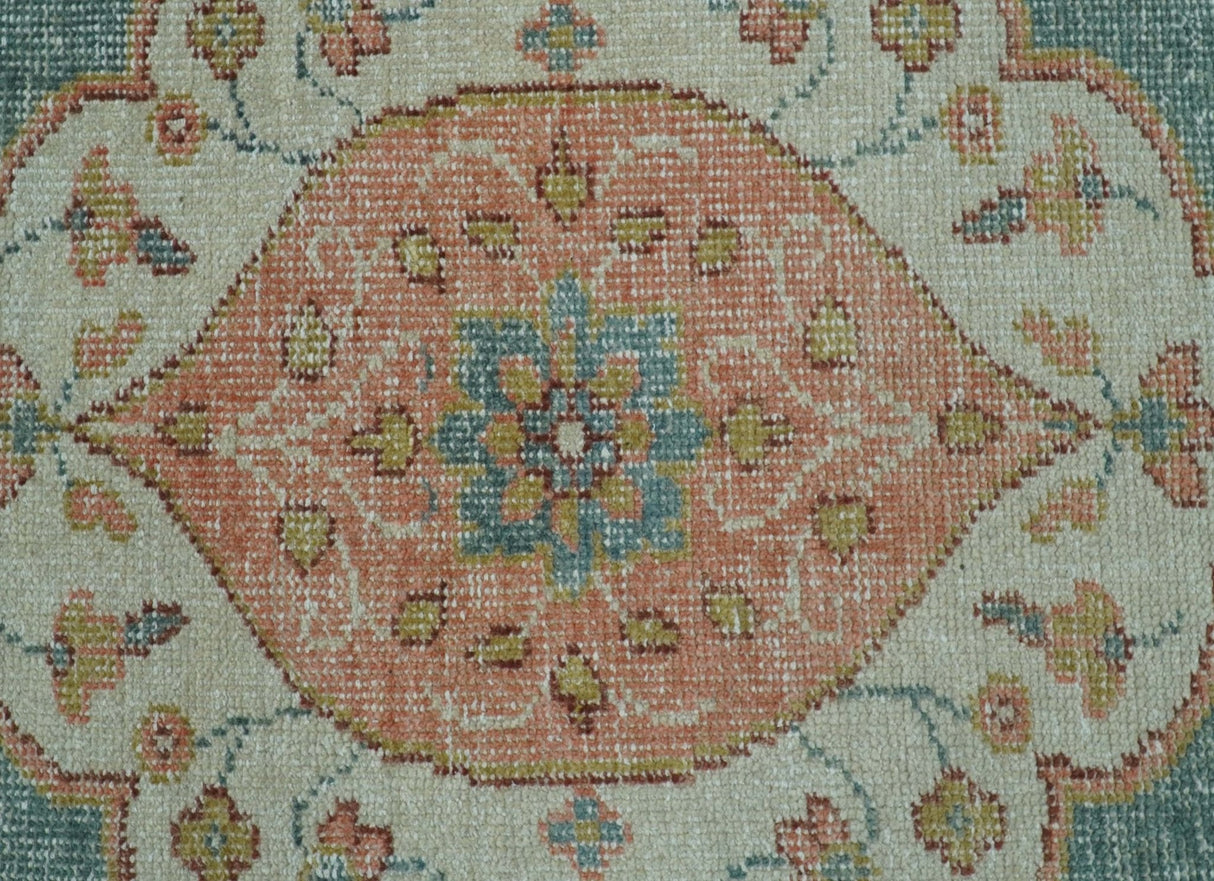 Blue And Peach Traditional Turkish Design Hand Knotted 8x10 Wool Area Rug