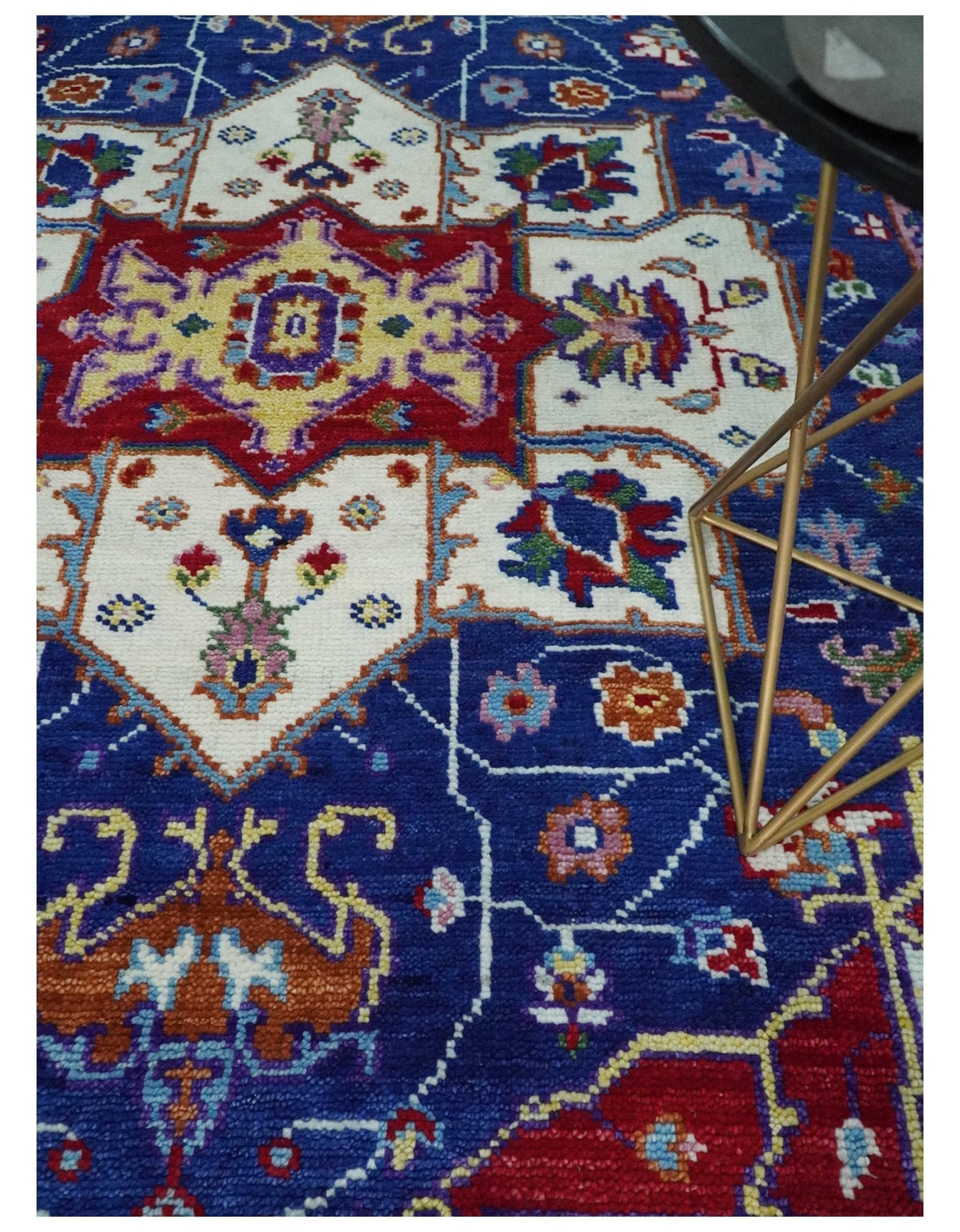 Blue and Rust Hand Knotted Traditional Heriz Multi Size wool Area Rug