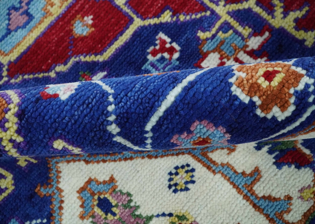 Blue and Rust Hand Knotted Traditional Heriz Multi Size wool Area Rug