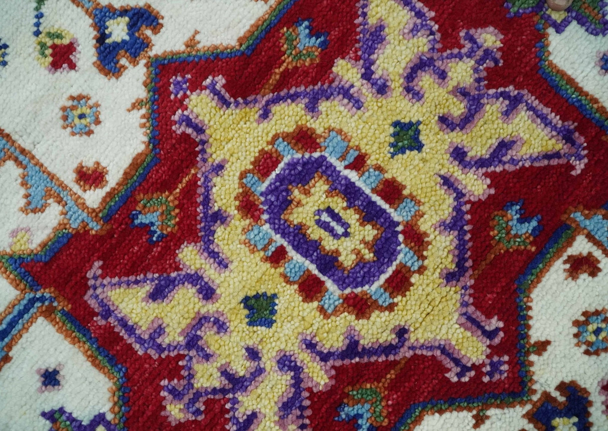 Blue and Rust Hand Knotted Traditional Heriz Multi Size wool Area Rug