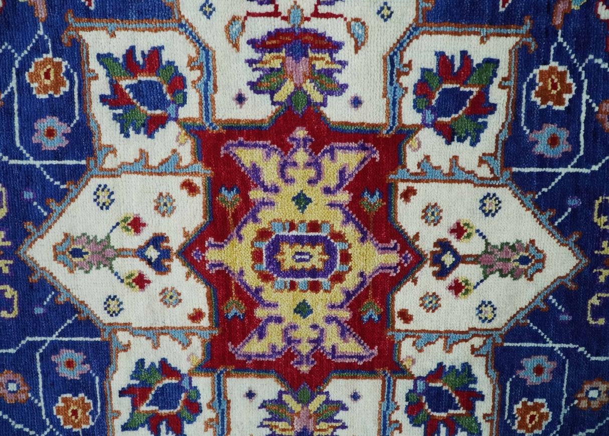 Blue and Rust Hand Knotted Traditional Heriz Multi Size wool Area Rug