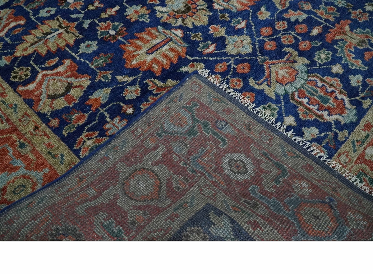 Blue and Rust Turkish Design Traditional Serapi Hand Knotted Wool Area Rug