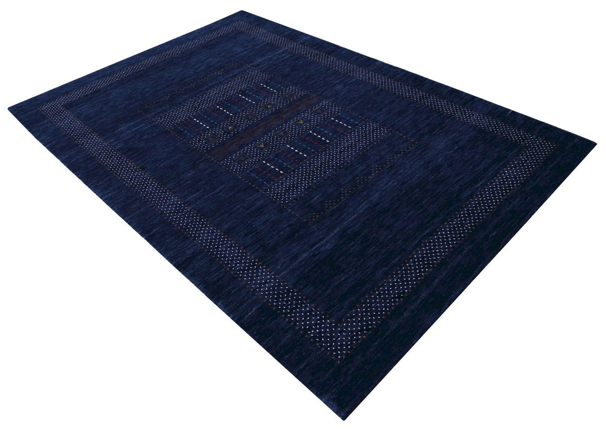 Blue And White Center Pattern Design Hand Loomed Wool Area Rug