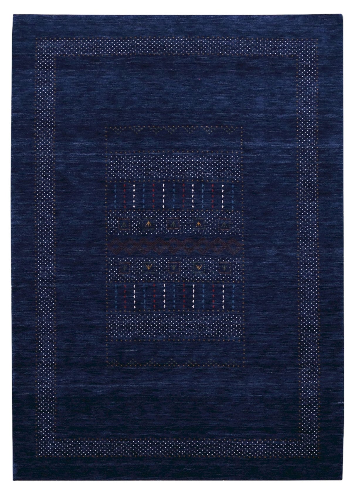 Blue And White Center Pattern Design Hand Loomed Wool Area Rug
