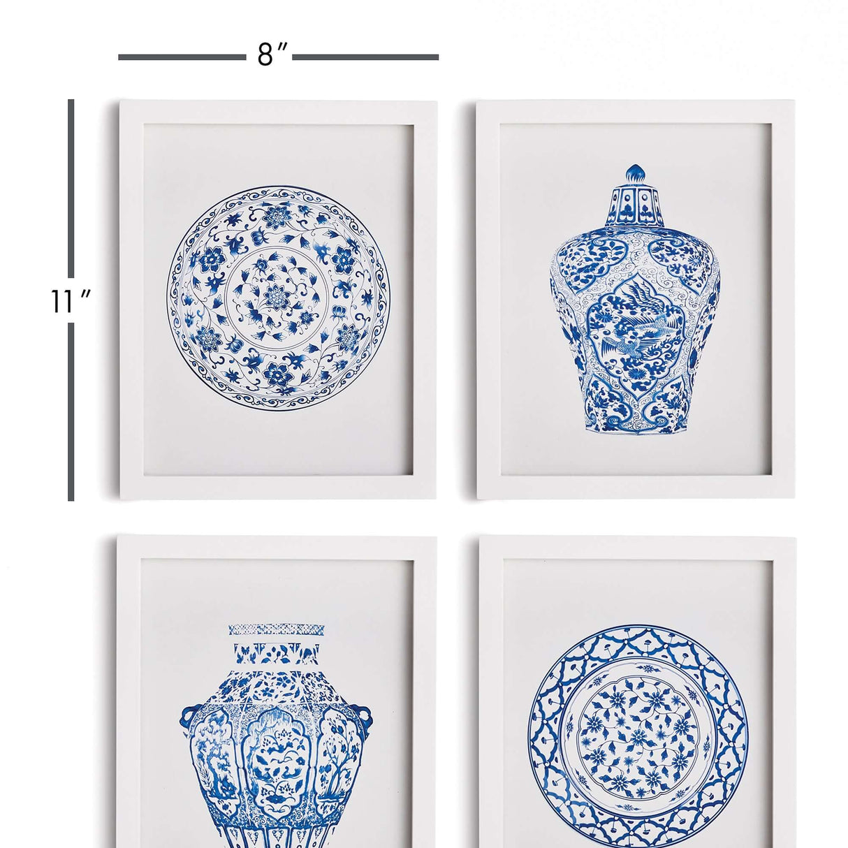 Blue and White Chinoiserie Ginger Jar and Plate Prints (Set of 4)-Artwork-Parc Decor