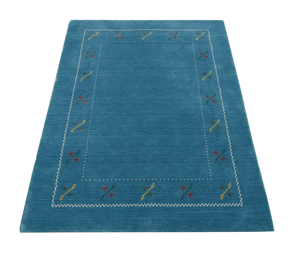 Blue And White Gabbeh Border Design Hand Loomed Wool Area Rug