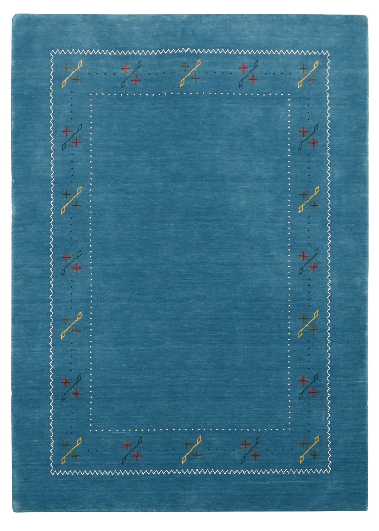 Blue And White Gabbeh Border Design Hand Loomed Wool Area Rug