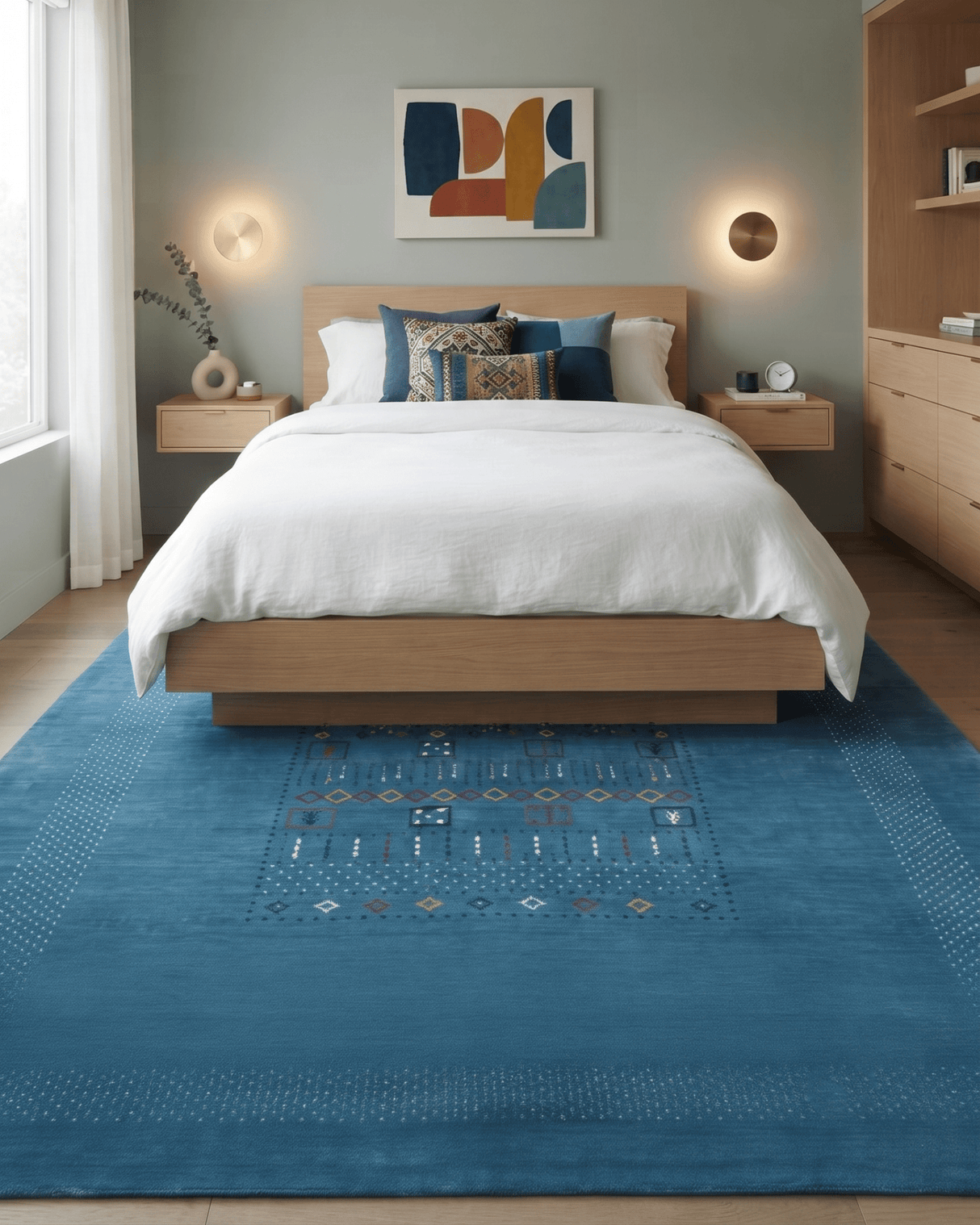 Blue And White Gabbeh Design Hand Loomed Wool Area Rug