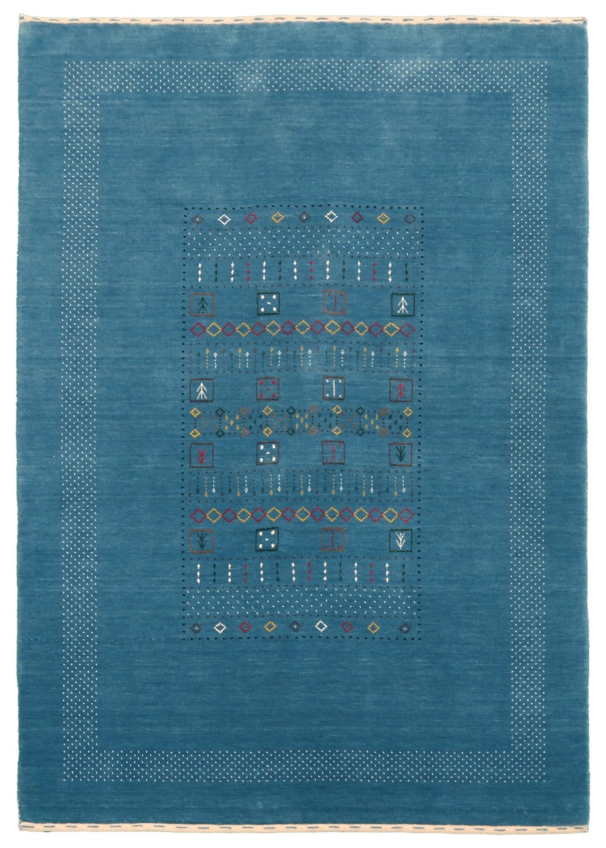 Blue And White Gabbeh Design Hand Loomed Wool Area Rug
