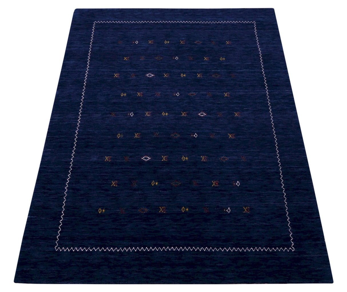 Blue And White Modern Design Hand Loomed Wool Area Rug