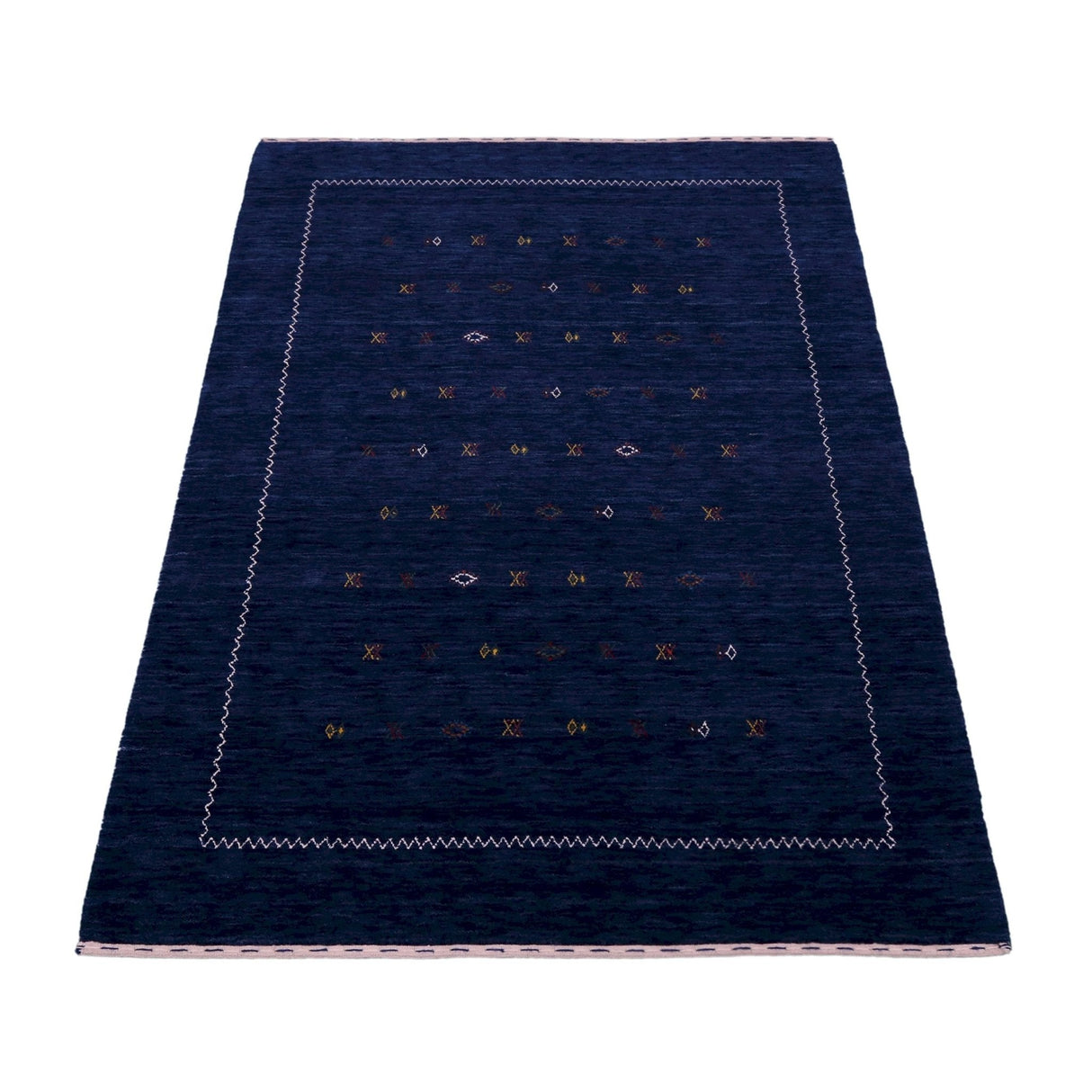 Blue And White Modern Design Hand Loomed Wool Area Rug