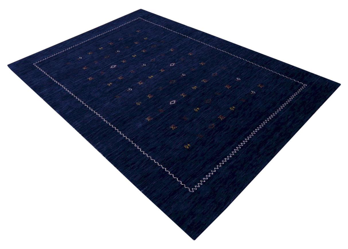 Blue And White Modern Design Hand Loomed Wool Area Rug