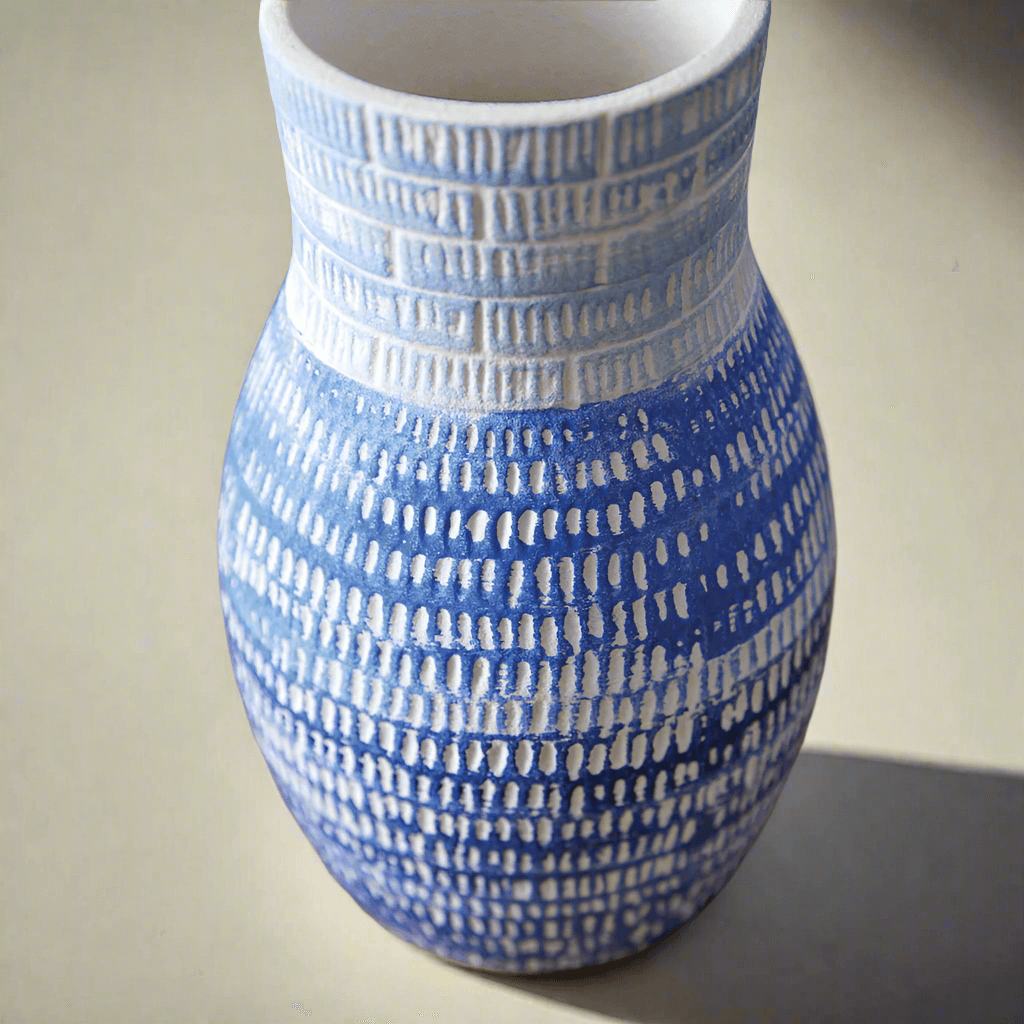Blue and White Textured Ceramic Vase-vase-Parc Decor