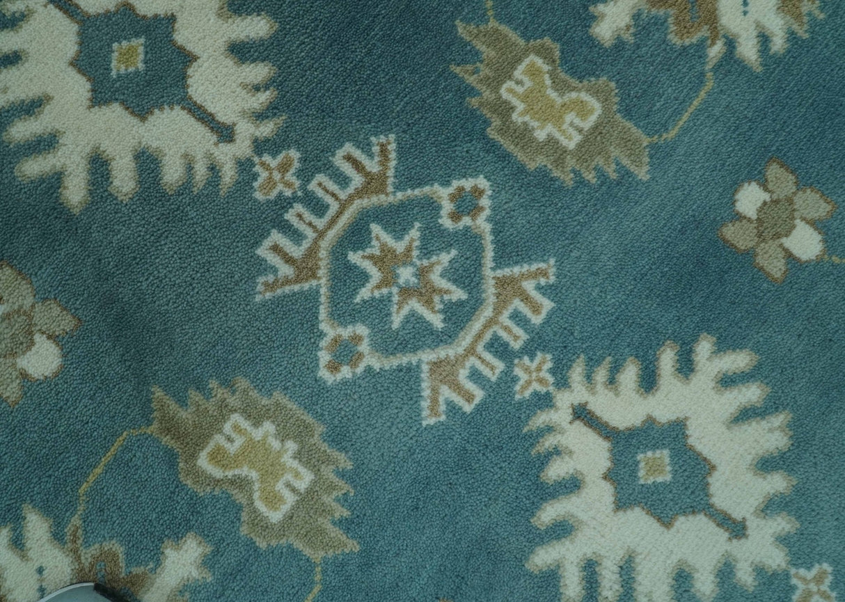 Blue, Beige And Green Traditional Hand Knotted Custom Made Wool rug