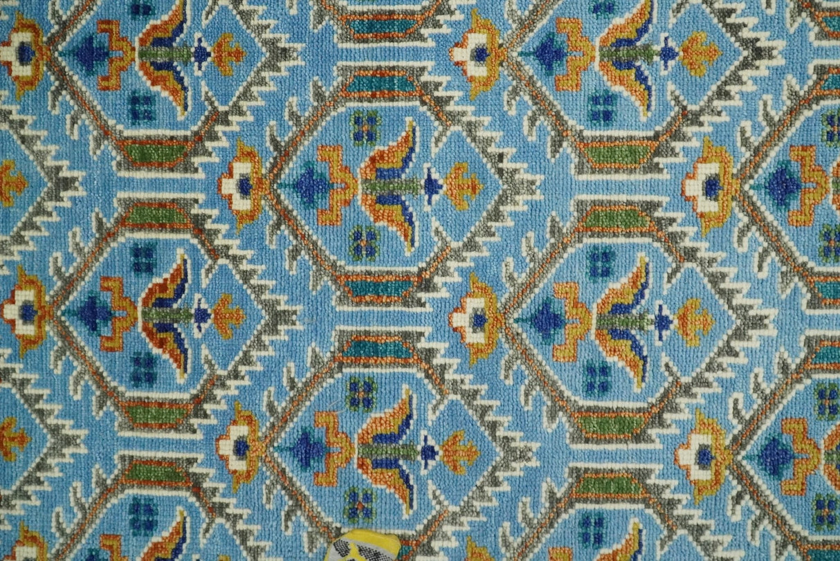 Blue, Brown and Beige Hand Knotted Wool Antique Vintage Style wool Area Rug