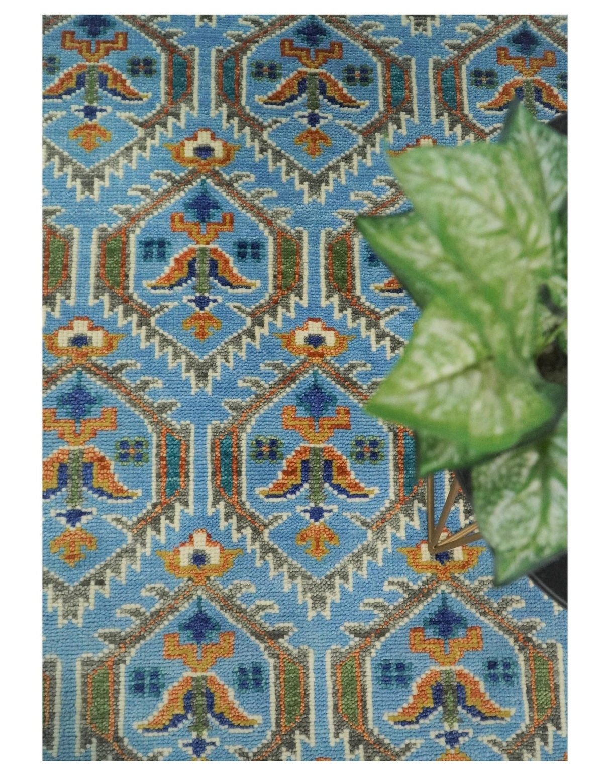 Blue, Brown and Beige Hand Knotted Wool Antique Vintage Style wool Area Rug