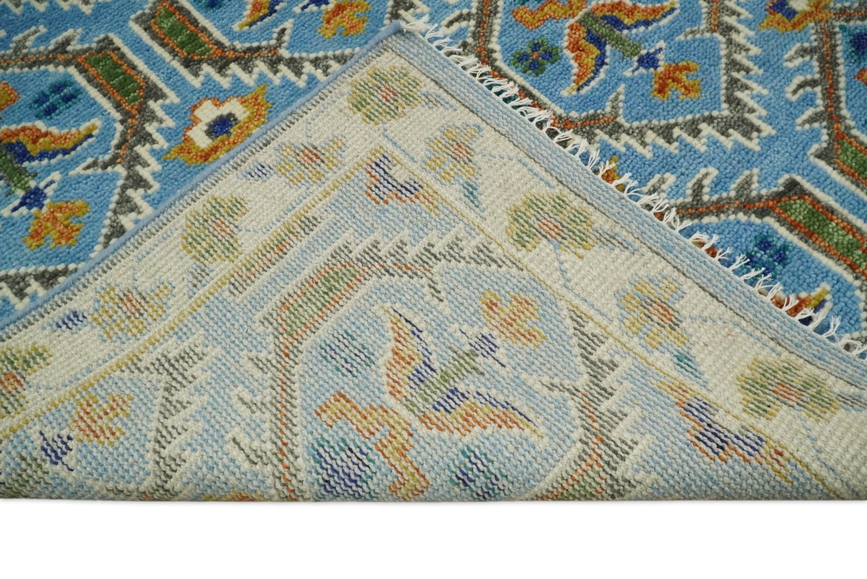 Blue, Brown and Beige Hand Knotted Wool Antique Vintage Style wool Area Rug