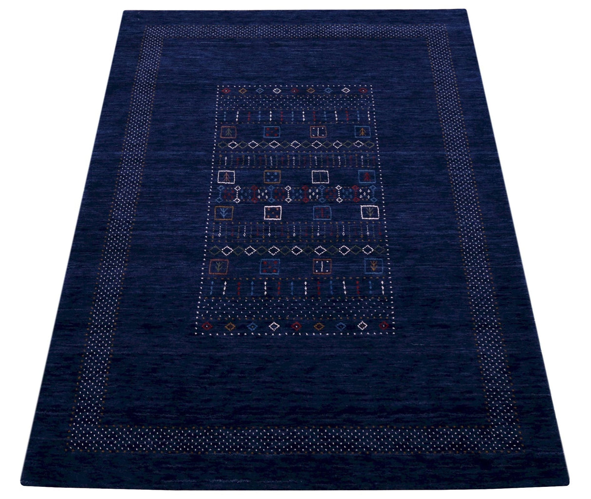 Blue Center Pattern Hand Loomed Wool Area Rug