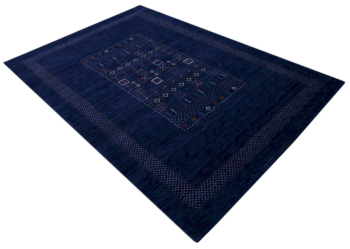 Blue Center Pattern Hand Loomed Wool Area Rug