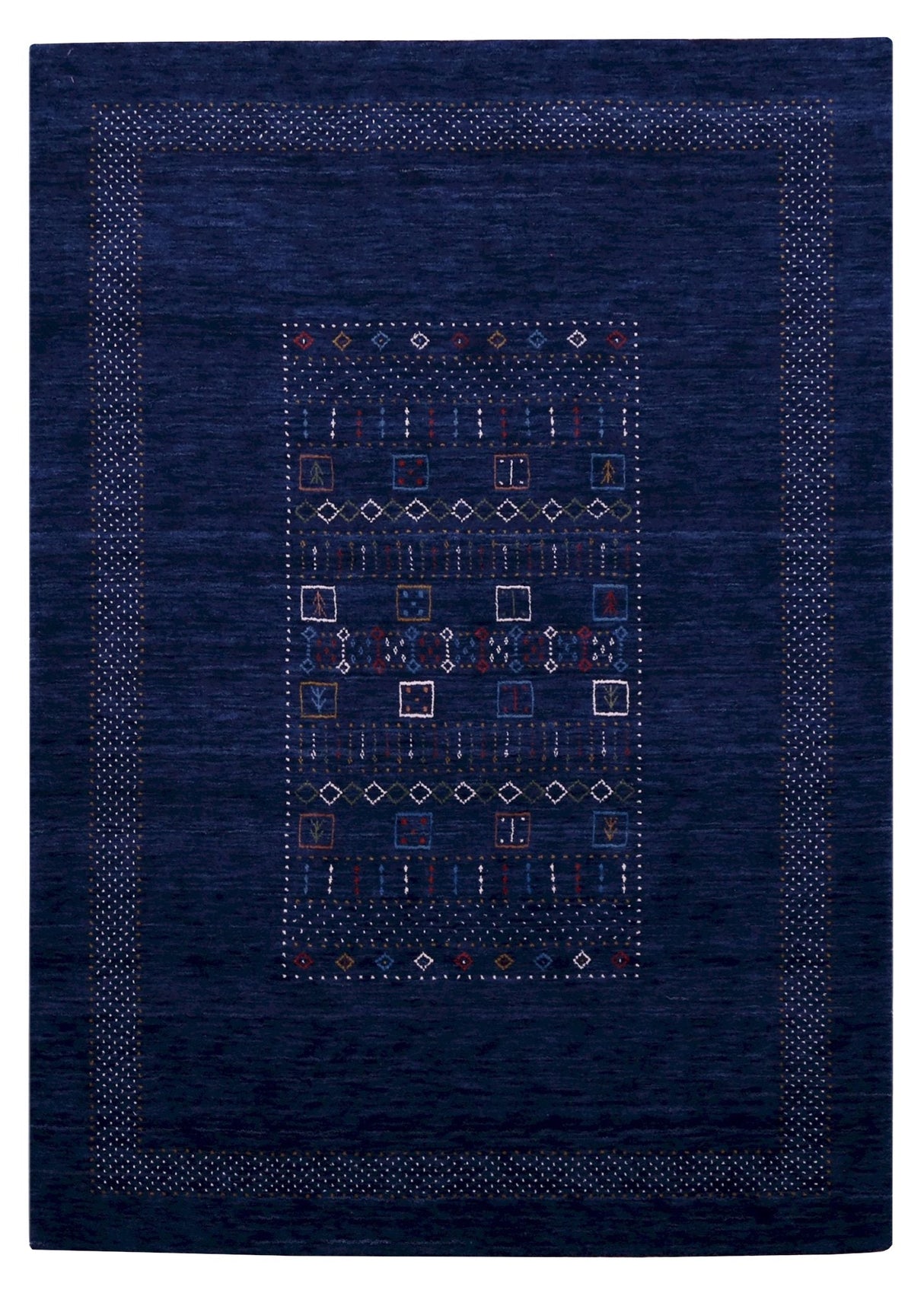 Blue Center Pattern Hand Loomed Wool Area Rug