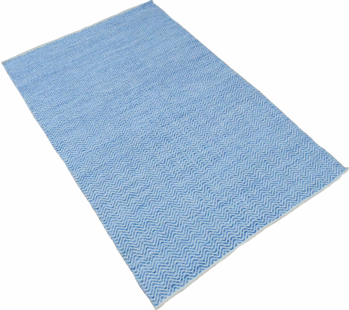 Blue Chevron Pattern Dhurrie Wool Area Rug