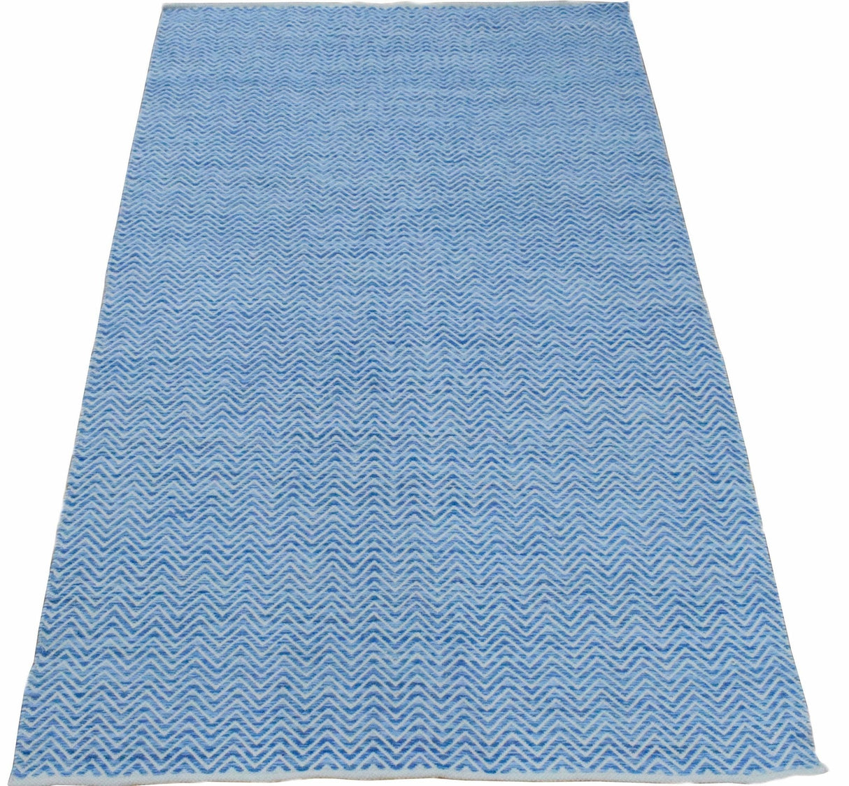 Blue Chevron Pattern Dhurrie Wool Area Rug
