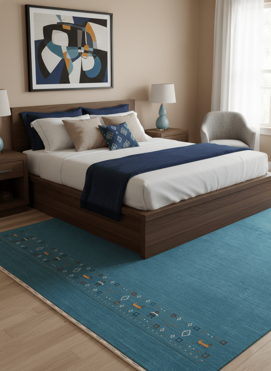 Blue Contemporary Design Hand Loomed Wool Area Rug