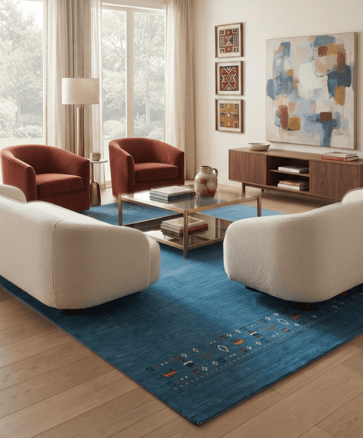 Blue Contemporary Design Hand Loomed Wool Area Rug