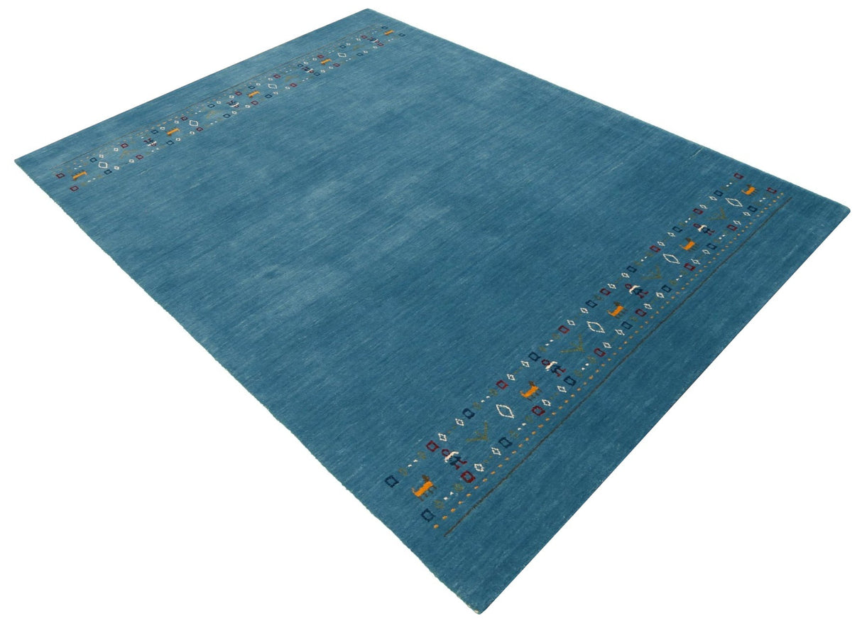 Blue Contemporary Design Hand Loomed Wool Area Rug