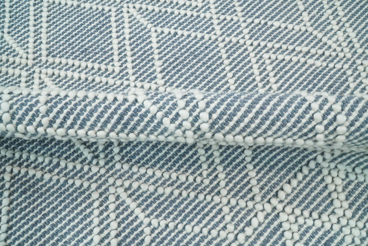 Blue Modern Contemporary Hand Woven Wool Area Rug