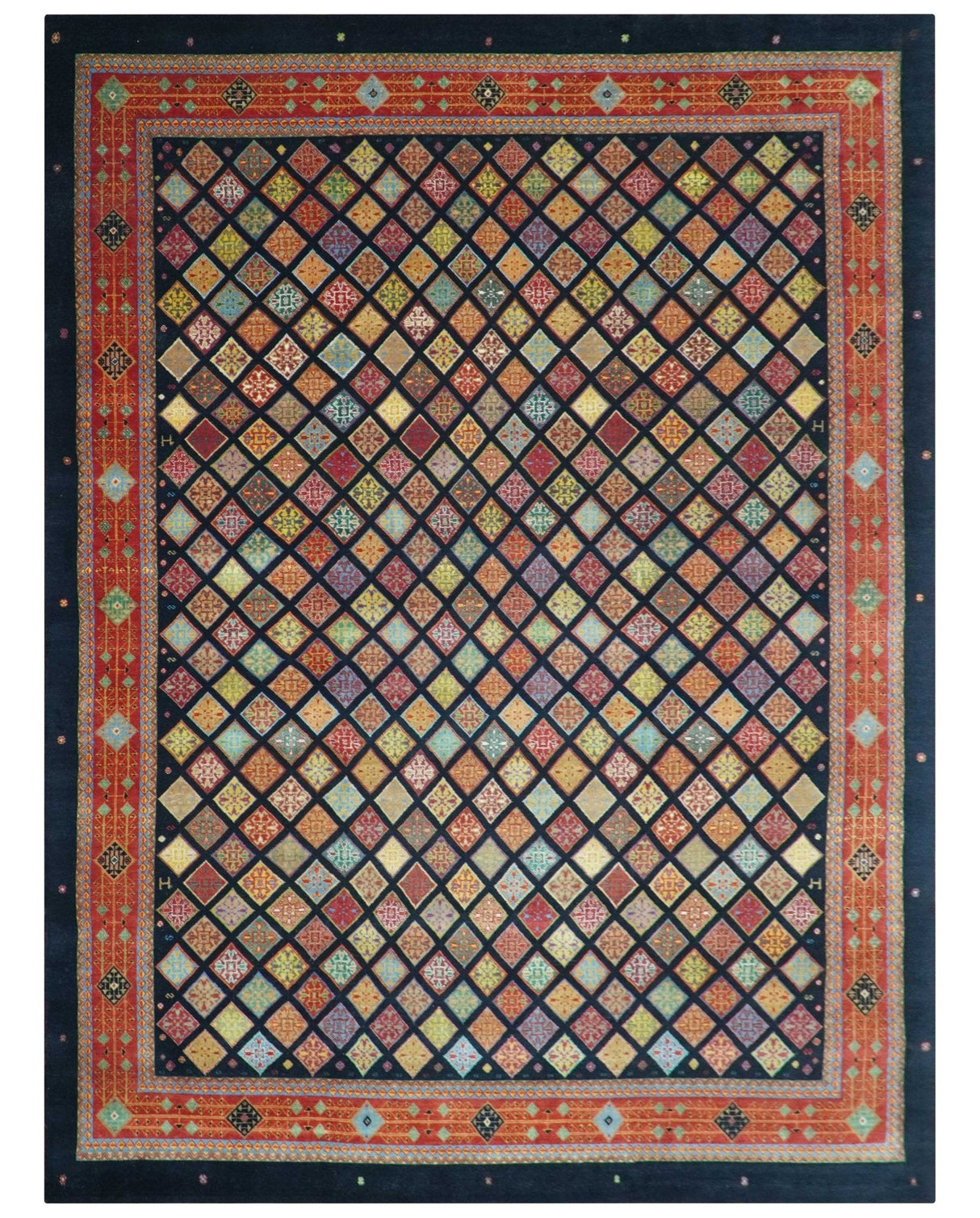Blue Modern Geometrical Design 9x12 Hand Knotted wool Area Rug